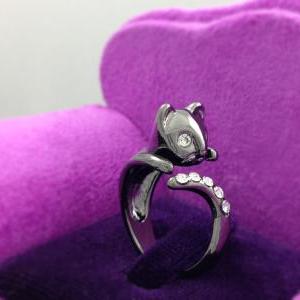 Kitty Cat Ring Chrome Dark Silver Or Black Kitty..
