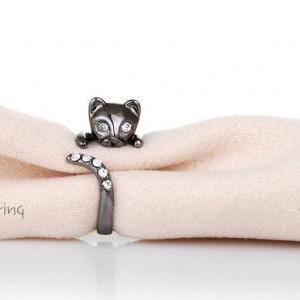 Kitty Cat Ring Chrome Dark Silver Or Black Kitty..