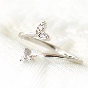 Tiny Sprout Leaf Ring Adjustable Crystal Jewelry..