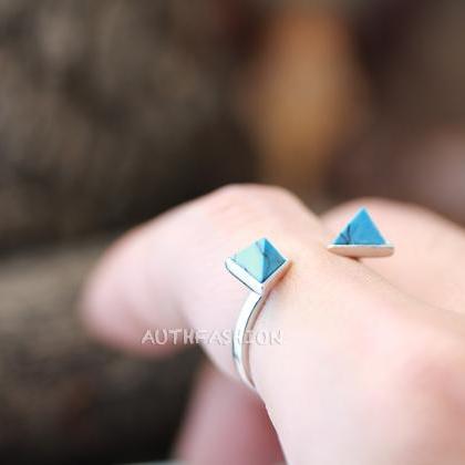 Turquoise Pyramid Ring Triangle Geometric..