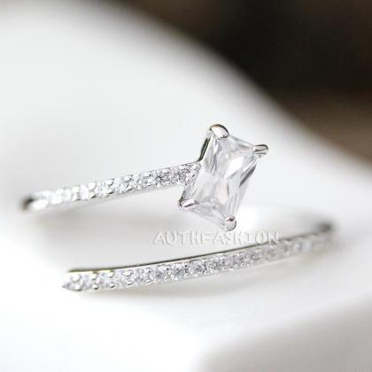 Adjustable Open Ring Parallel Crystal Lines W..