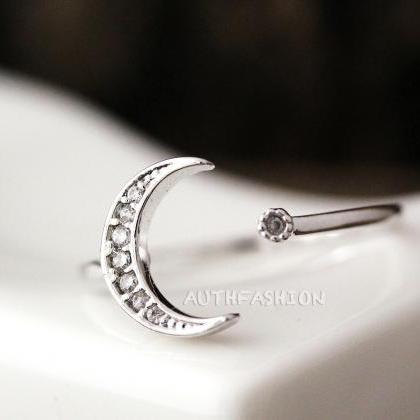 Simple Crescent Moon Ring Adjustable Open Ring..