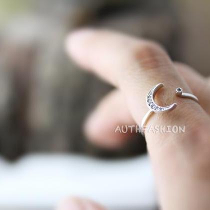 Simple Crescent Moon Ring Adjustable Open Ring..