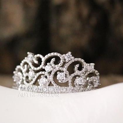 Adjustable Crystal Crown Ring Tiara Princess..