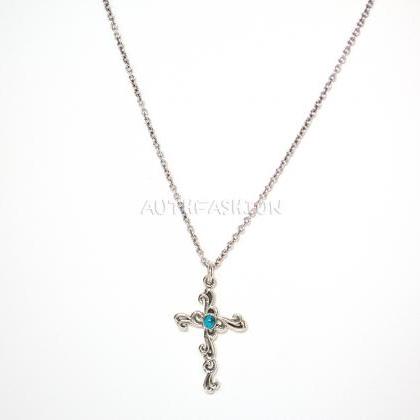 Sterling Silver Turquoise Curly Cross Pendant..
