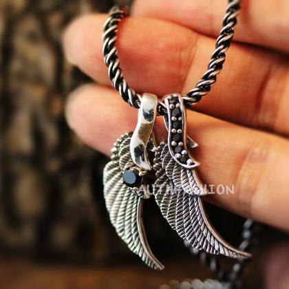 Sterling Silver Double Angel Wing Necklace Set..