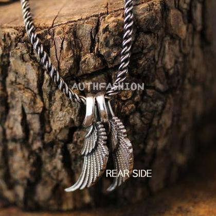 Sterling Silver Double Angel Wing Necklace Set..