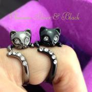 Kitty Cat Ring Chrome Dark Silver or Black Kitty Cat Ring Swarovski Crystals Adjustable Free Size Wrap Ring Kitten