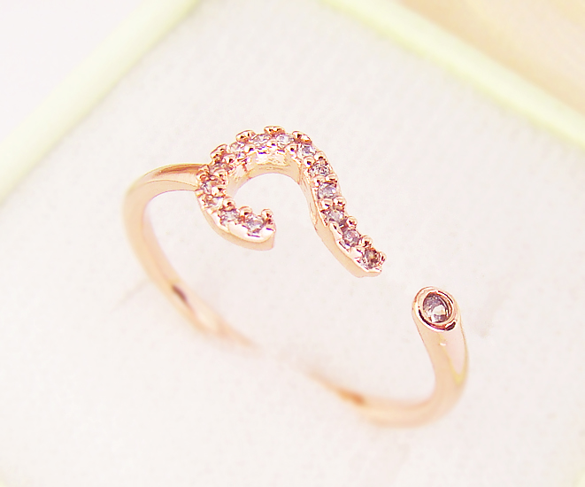 Women's Teen's Ring Jewelry Pink Rose Gold Question Mark Crystal Wrap Ring Size Adjustable