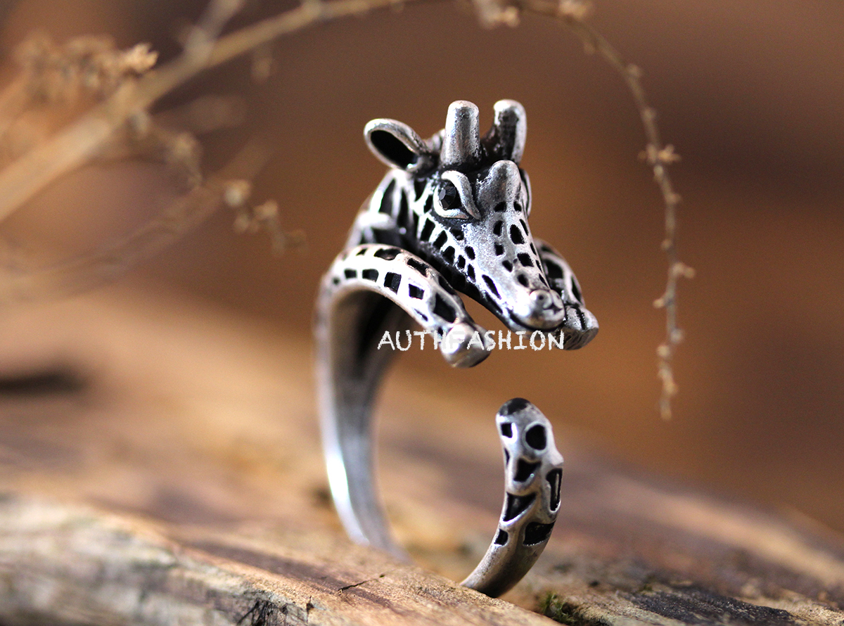 Giraffe Ring Women's Girl's Retro Burnished Animal Ring Jewelry Adjustable