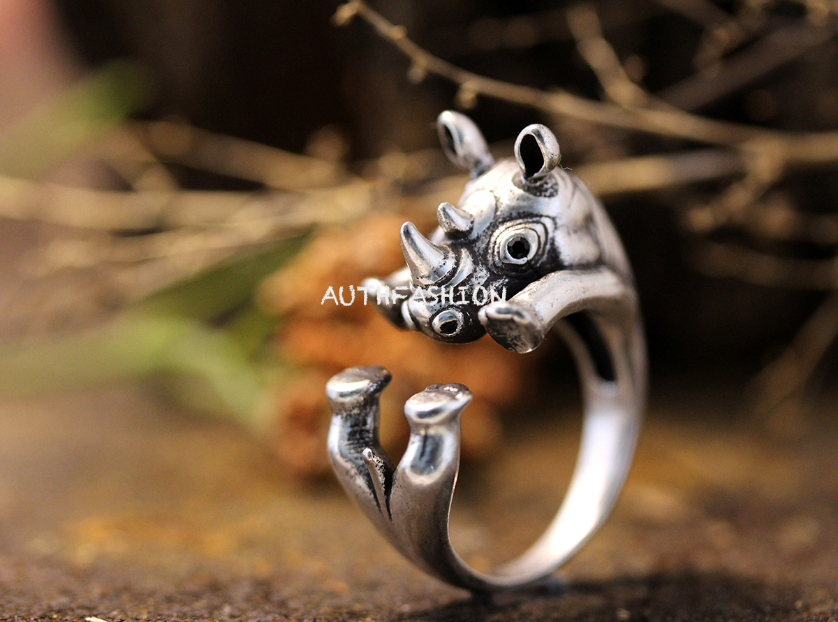 Adjustable Retro Rhino Ring Animal Antique Silver Tone Jewelry Size Gift Id