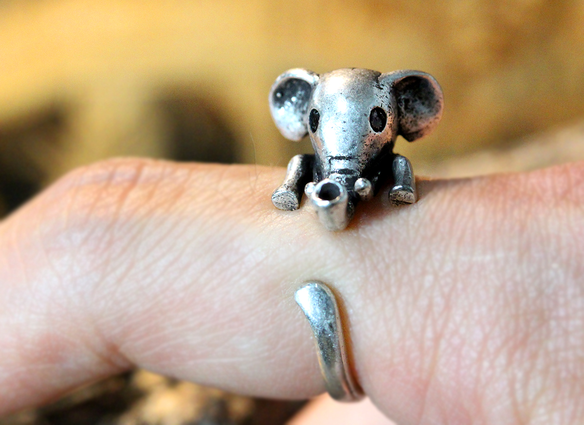 Baby Elephant Ring Women's Girl's Retro Burnished Animal Ring Jewelry Adjustable