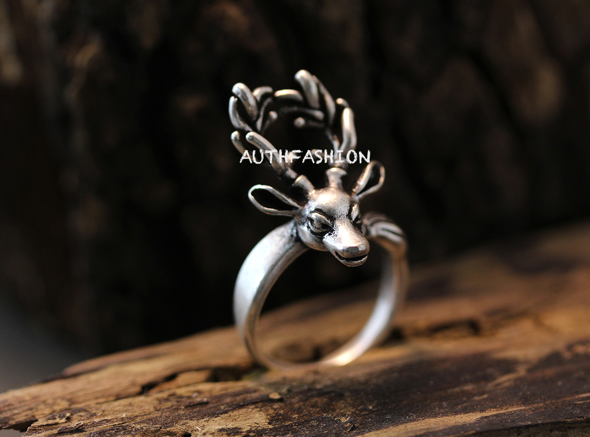 Adjustable Retro Deer Ring Antler Antique Funny Animal Ring Jewelry Size