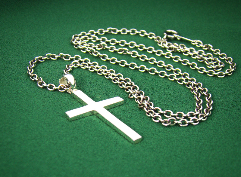 P315sc Mens Sterling Silver 925 Simple Cross Pendant Chain Necklace Set Charm