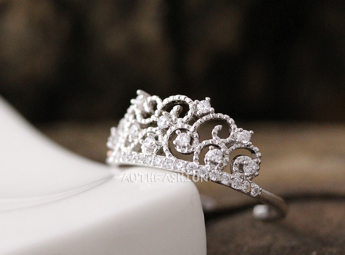 Adjustable Crystal Crown Ring Tiara Princess Stacking Ring Bridesmaid Bycr12