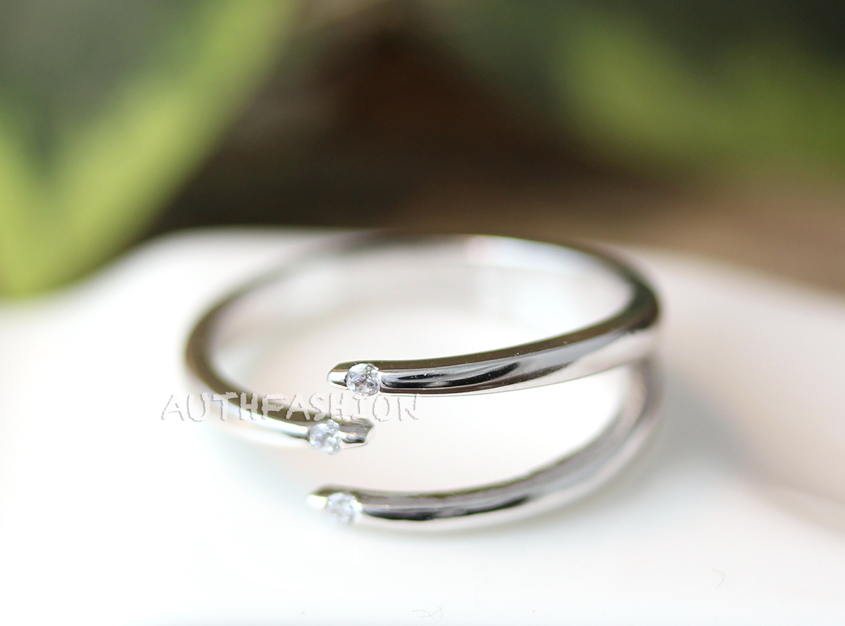Triple Line Across Ring Adjustable Open Ring Silver Plated Jewelry Gift Idea