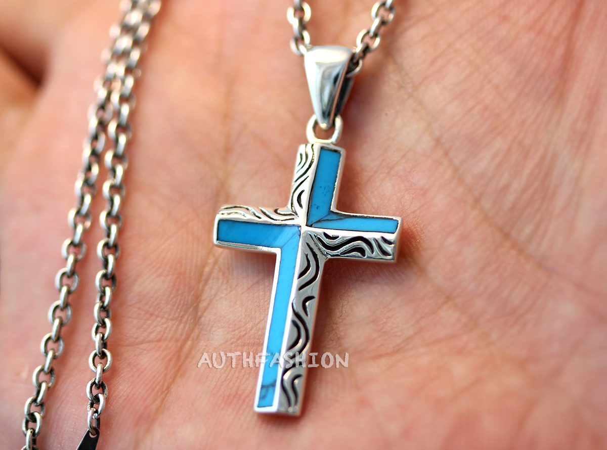 Sterling Silver Turquoise Cross Necklace