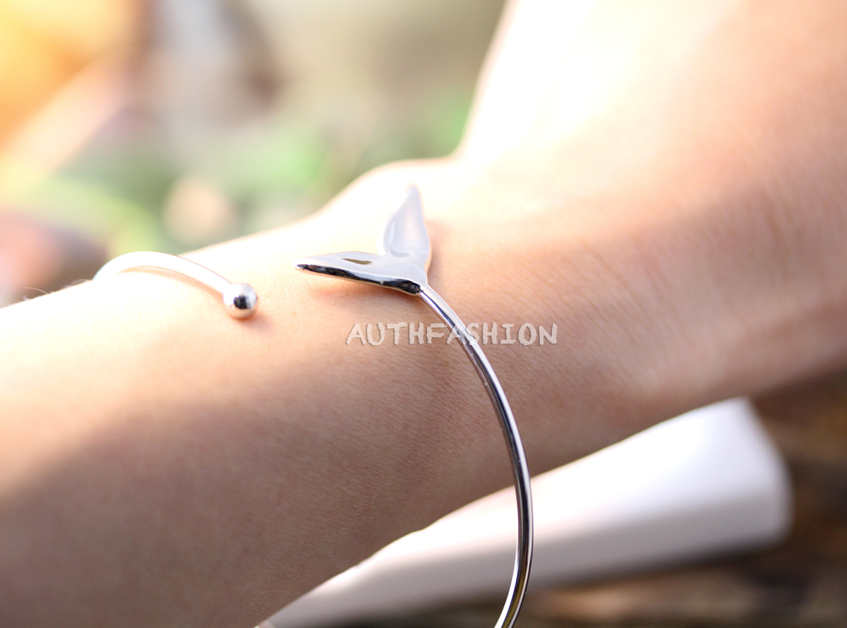Whale Tale Bracelet Adjustable Silver Plated Jewelry Gift Idea Open Size