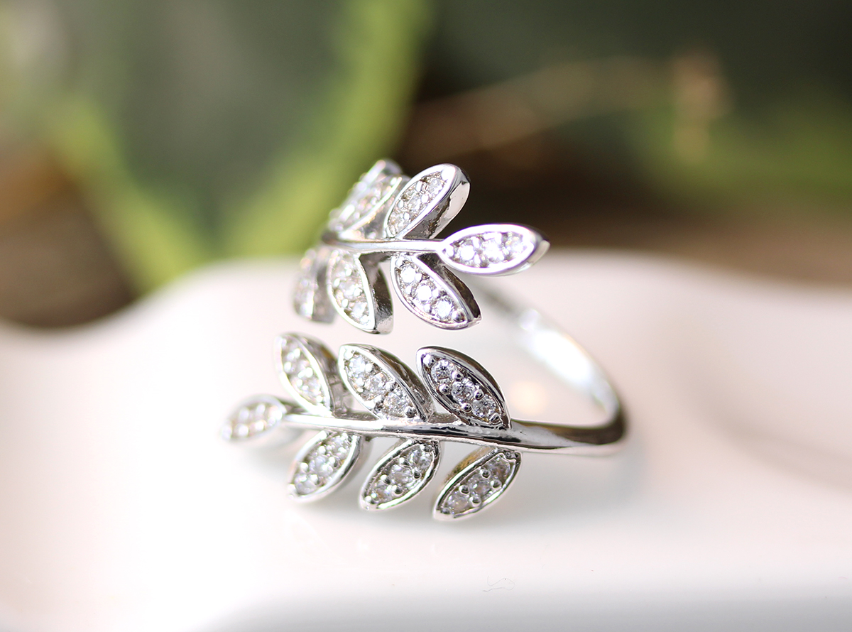 Crystal Leaf Ring Adjustable Simple Twig Ring Jewelry Gift Idea Unique Mclr